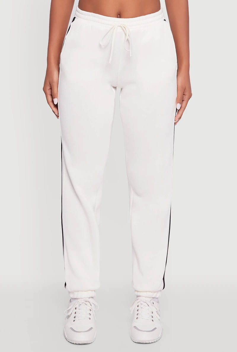 Womens Varsity Stripe Side Drawstring Waist Sweatpants, White, Size XL