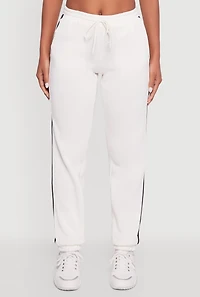 Womens Varsity Stripe Side Drawstring Waist Sweatpants, White, Size XL