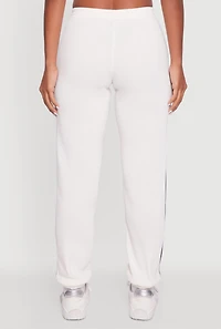 Womens Varsity Stripe Side Drawstring Waist Sweatpants, White, Size XL