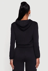 Womens Cropped Long Sleeve Zip Front Hoodie, Black, Size S