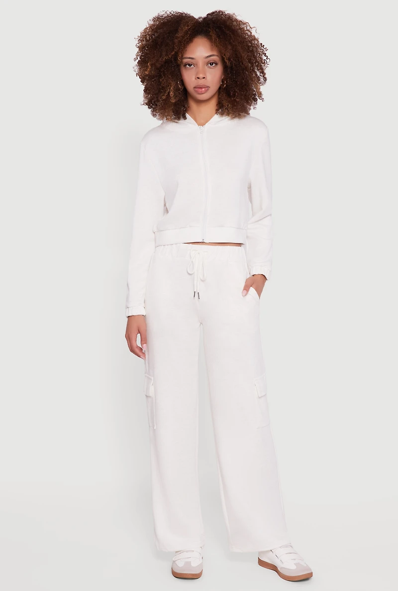 Womens Cropped Long Sleeve Zip Front Hoodie, M