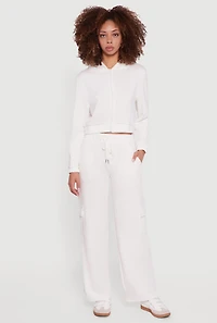 Womens Cropped Long Sleeve Zip Front Hoodie, M