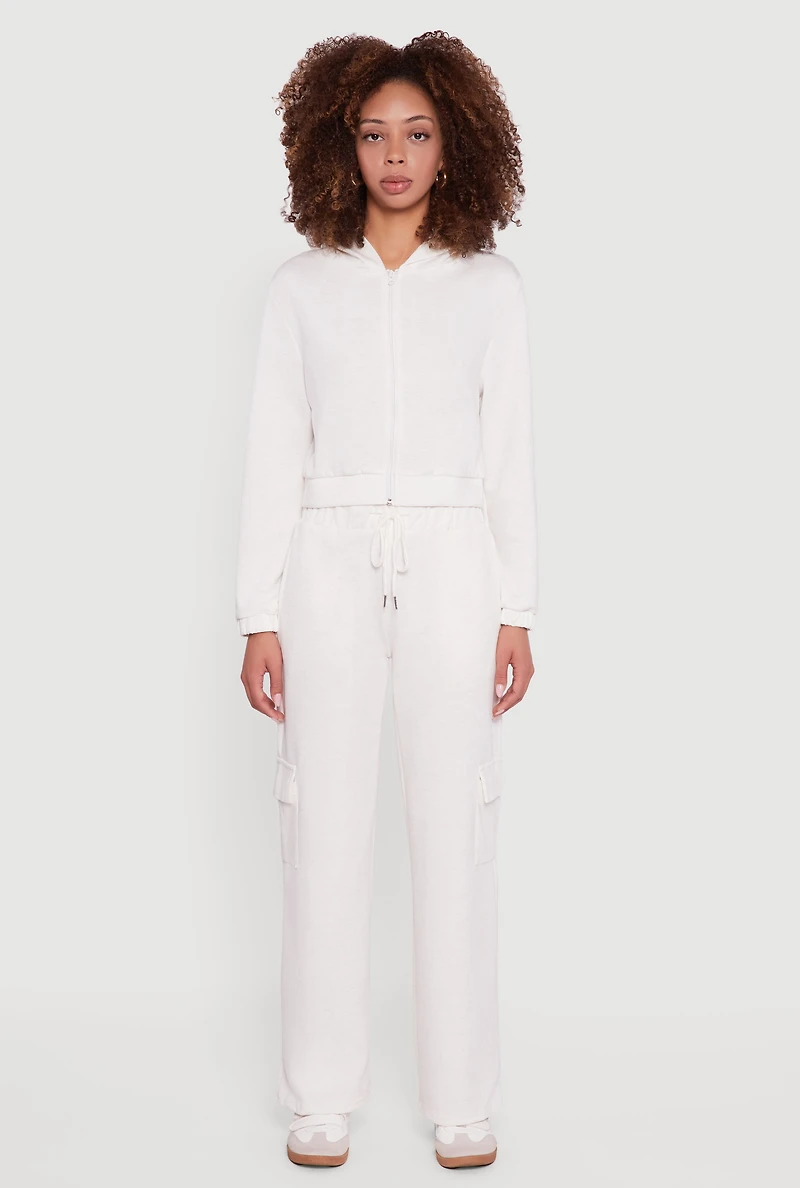 Womens Cropped Long Sleeve Zip Front Hoodie,