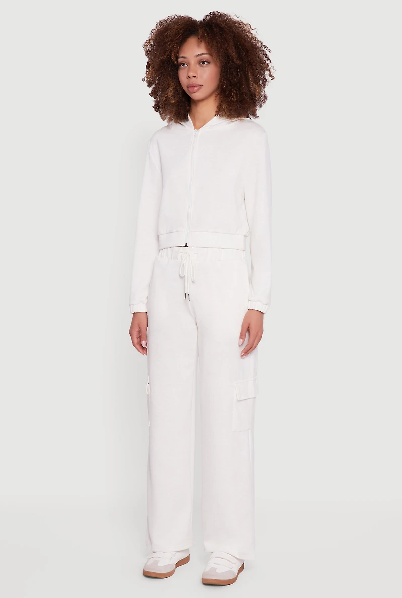 Womens Cropped Long Sleeve Zip Front Hoodie, M