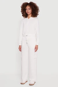 Womens Cropped Long Sleeve Zip Front Hoodie, M