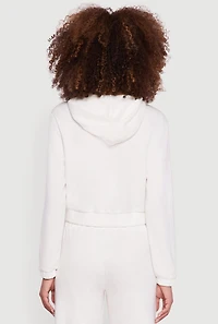 Womens Cropped Long Sleeve Zip Front Hoodie,