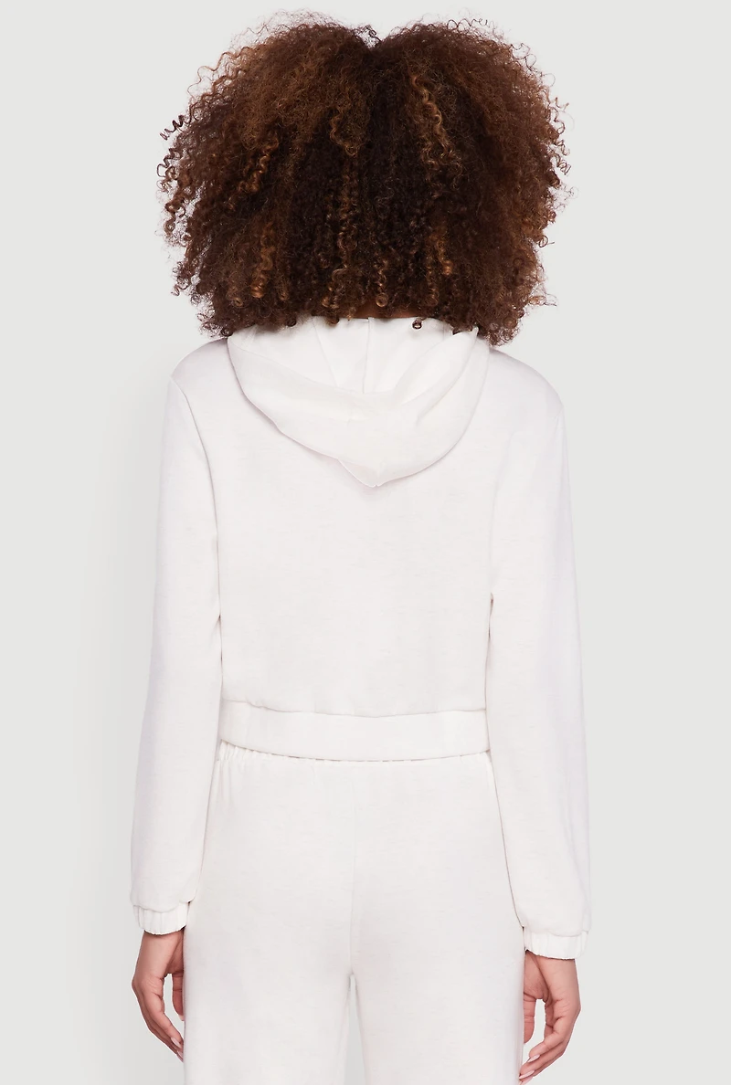 Womens Cropped Long Sleeve Zip Front Hoodie, M