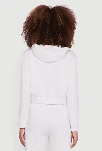 Womens Cropped Long Sleeve Zip Front Hoodie, Grey, Size M