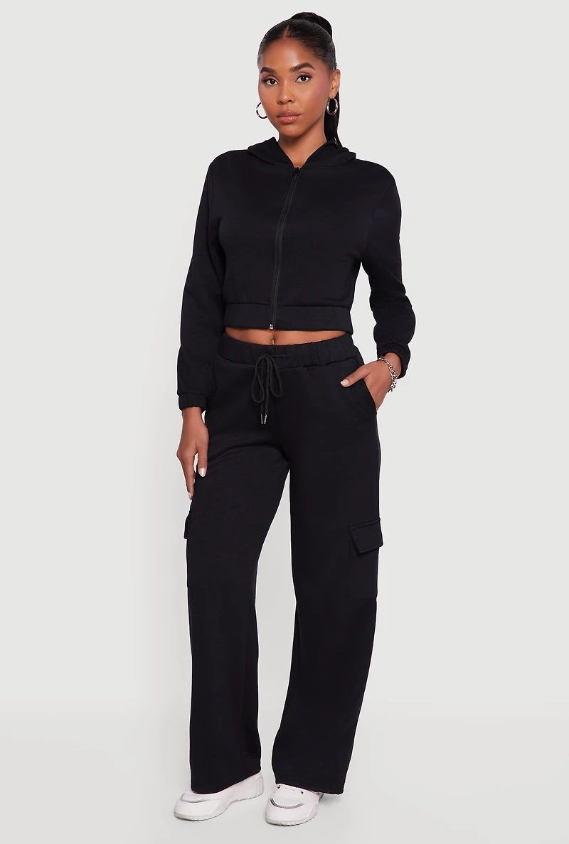 Womens Drawstring Waist Straight Leg Cargo Sweatpants, XL