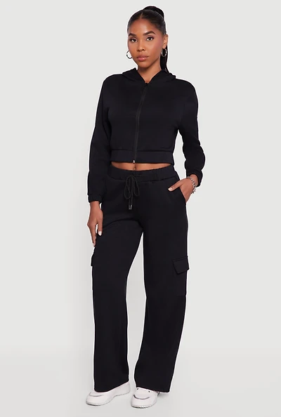 Womens Drawstring Waist Straight Leg Cargo Sweatpants, XL