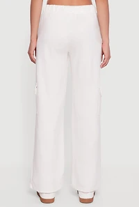 Womens Drawstring Waist Straight Leg Cargo Sweatpants, White,