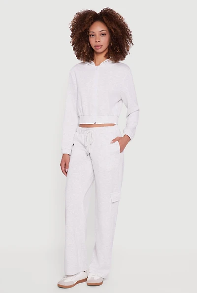 Womens Drawstring Waist Straight Leg Cargo Sweatpants,