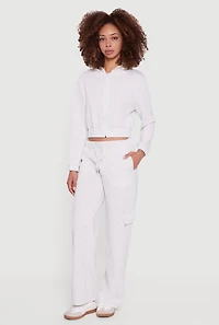 Womens Drawstring Waist Straight Leg Cargo Sweatpants,