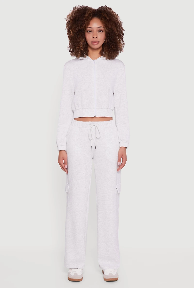 Womens Drawstring Waist Straight Leg Cargo Sweatpants,