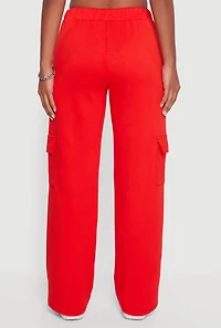 Womens Drawstring Waist Straight Leg Cargo Sweatpants, Red, Size S