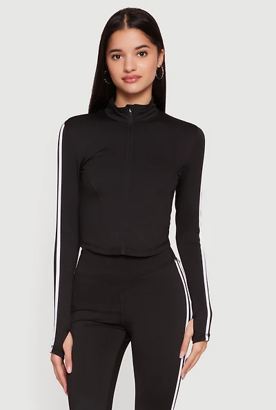 Varsity Stripe Detail Active Jacket with Thumb Holes