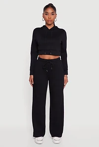 Womens Pull On Drawstring Waist Wide Leg Sweatpants, Black,