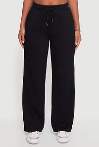 Womens Pull On Drawstring Waist Wide Leg Sweatpants, Black,