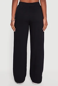Womens Pull On Drawstring Waist Wide Leg Sweatpants, Black,