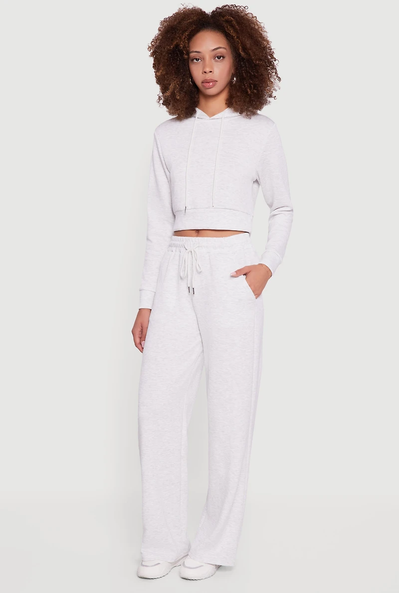 Pull On Drawstring Waist Wide Leg Sweatpants