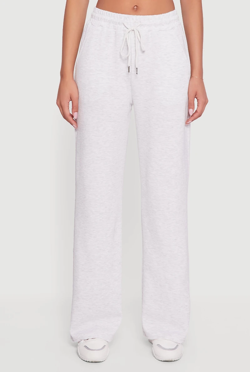 Womens Pull On Drawstring Waist Wide Leg Sweatpants, Grey, Size M