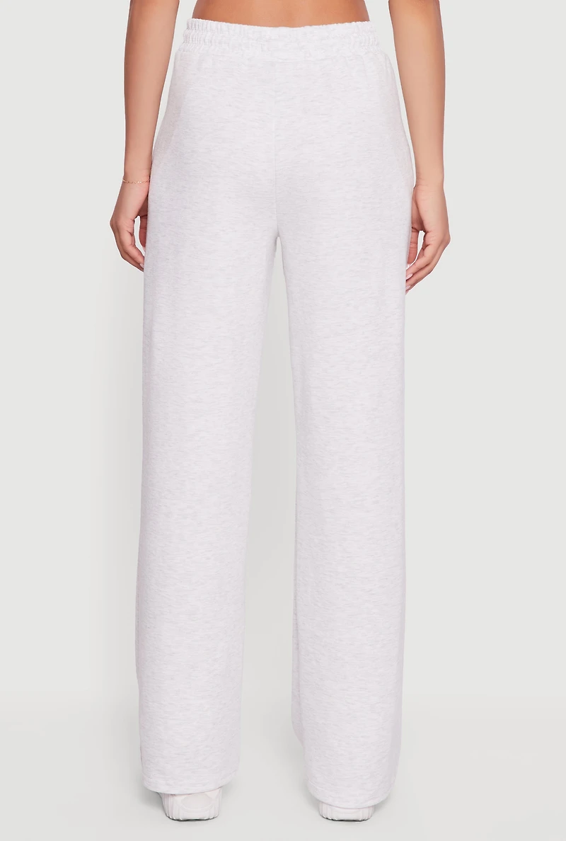 Womens Pull On Drawstring Waist Wide Leg Sweatpants, Grey, Size M