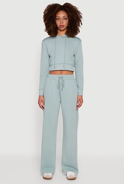 Womens Pull On Drawstring Waist Wide Leg Sweatpants,