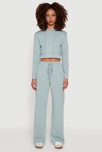 Womens Pull On Drawstring Waist Wide Leg Sweatpants,