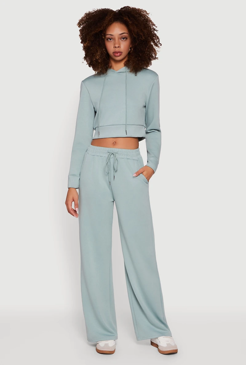 Womens Pull On Drawstring Waist Wide Leg Sweatpants,