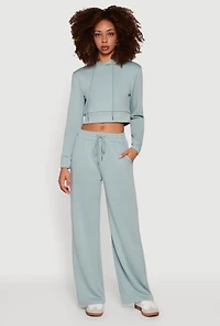 Pull On Drawstring Waist Wide Leg Sweatpants