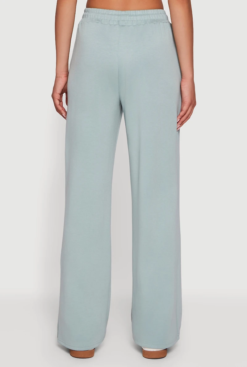 Womens Pull On Drawstring Waist Wide Leg Sweatpants,