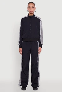 Womens Side Striped Nylon Mock Neck Track Jacket, S
