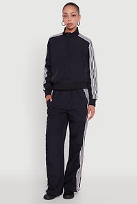 Womens Side Striped Nylon Mock Neck Track Jacket, S