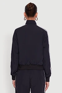 Womens Side Striped Nylon Mock Neck Track Jacket, S