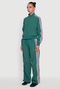 Womens Side Striped Nylon Mock Neck Track Jacket, Green, Size L