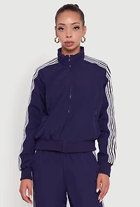 Side Striped Nylon Mock Neck Track Jacket