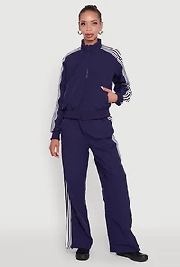 Womens Side Striped Nylon Mock Neck Track Jacket, Blue, Size M