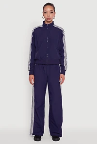 Side Striped Nylon Mock Neck Track Jacket