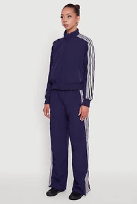 Side Striped Nylon Mock Neck Track Jacket