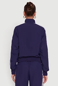 Side Striped Nylon Mock Neck Track Jacket