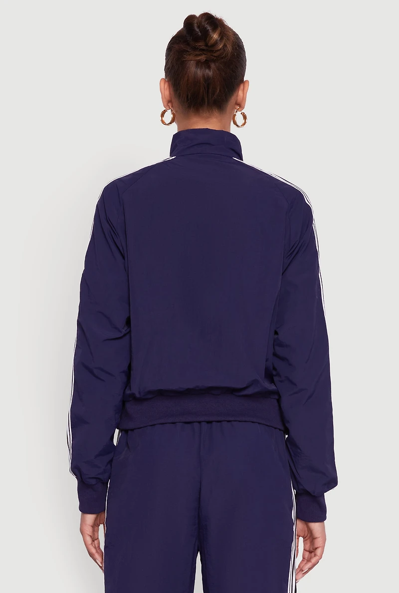 Side Striped Nylon Mock Neck Track Jacket