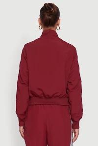 Womens Side Striped Nylon Mock Neck Track Jacket, Burgundy, Size L