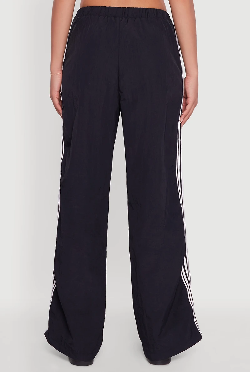 Womens Side Striped Nylon Track Pants, Black, Size M