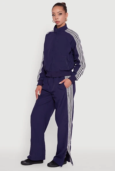 Womens Side Striped Nylon Track Pants,