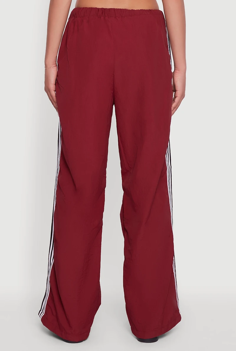 Womens Side Striped Nylon Track Pants, Burgundy,