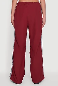Womens Side Striped Nylon Track Pants, Burgundy,