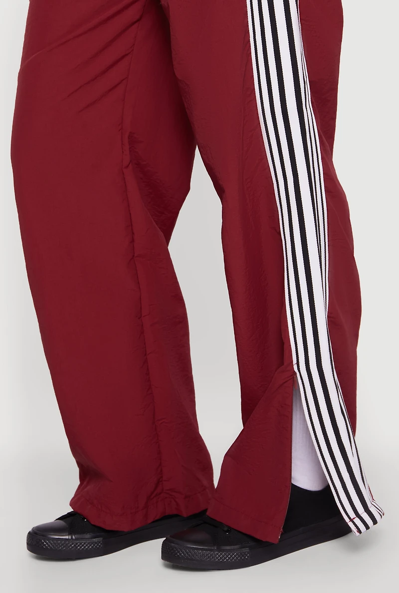 Womens Side Striped Nylon Track Pants, Burgundy, Size L