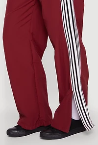Womens Side Striped Nylon Track Pants, Burgundy,