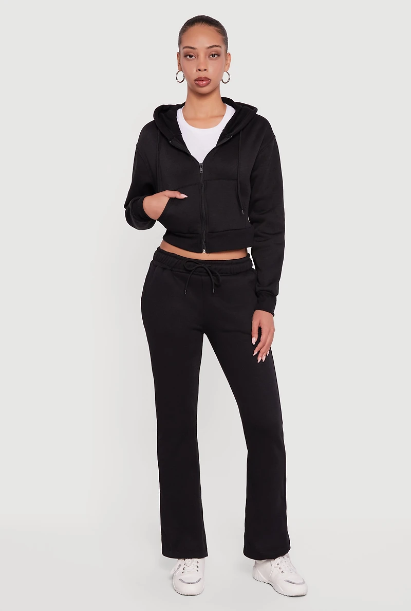 Womens Cropped Zip Front Hooded Sweatshirt, Black, Size S