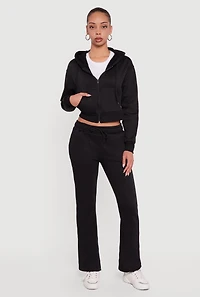 Womens Cropped Zip Front Hooded Sweatshirt, Black, Size S
